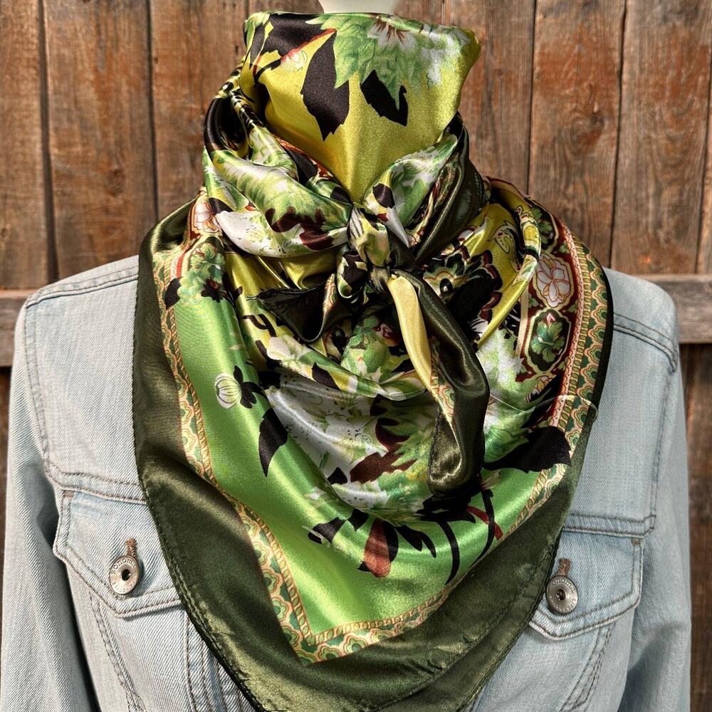 Green Floral Paisley Western Wild Rag Scarf